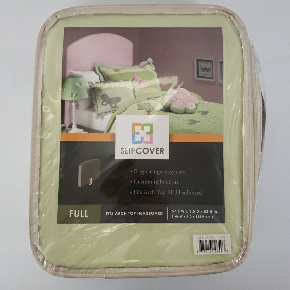Bed Headboard Slipcover Fits Arch Top Sz Full 57.5W x 3.5D x 53H in Green Cotton